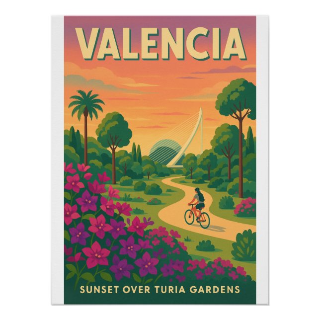 Póster Sunset over Turia Gardens - Valencia Retro 2025 (Frente)