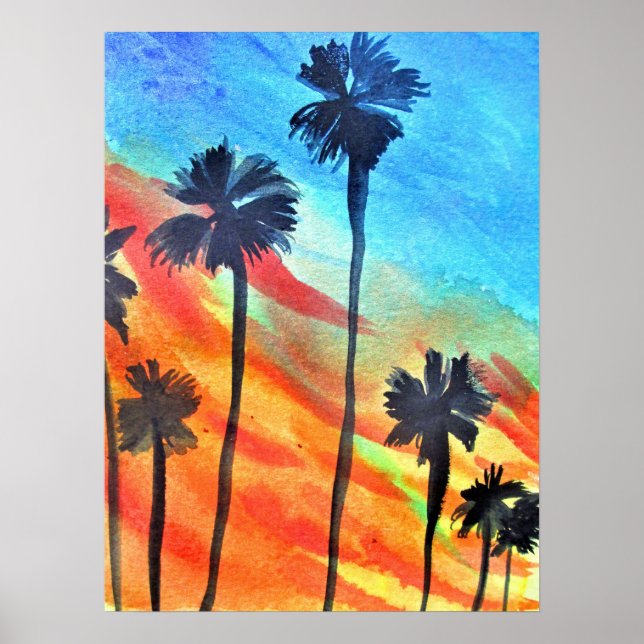 Poster Sunset Palm tree surf (Frente)