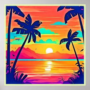 Poster Sunset Paradise Trabalho de arte