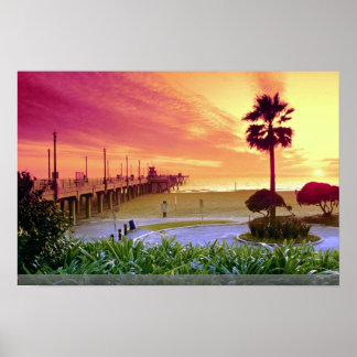 Póster Sunset, Píer de praia de Huntington, Califórnia, E