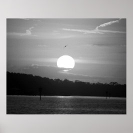 Poster Sunset preto e branco no compartimento horizontal