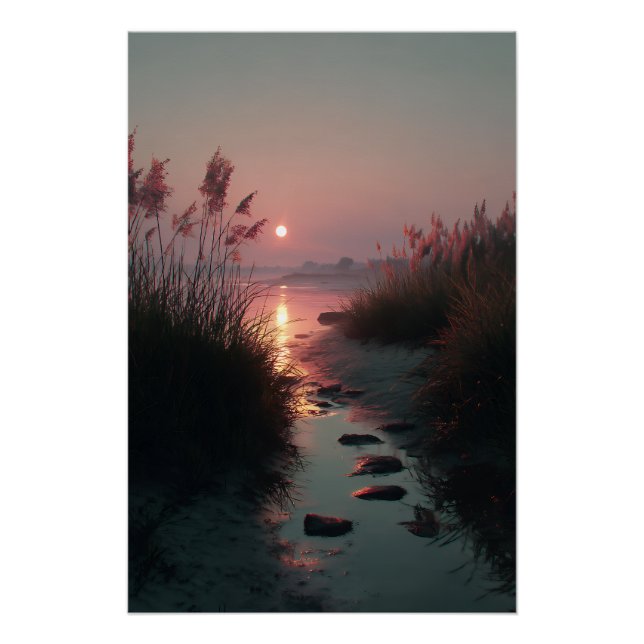 Póster Sunset Reeds Stream Coastal Path Glow (Frente)