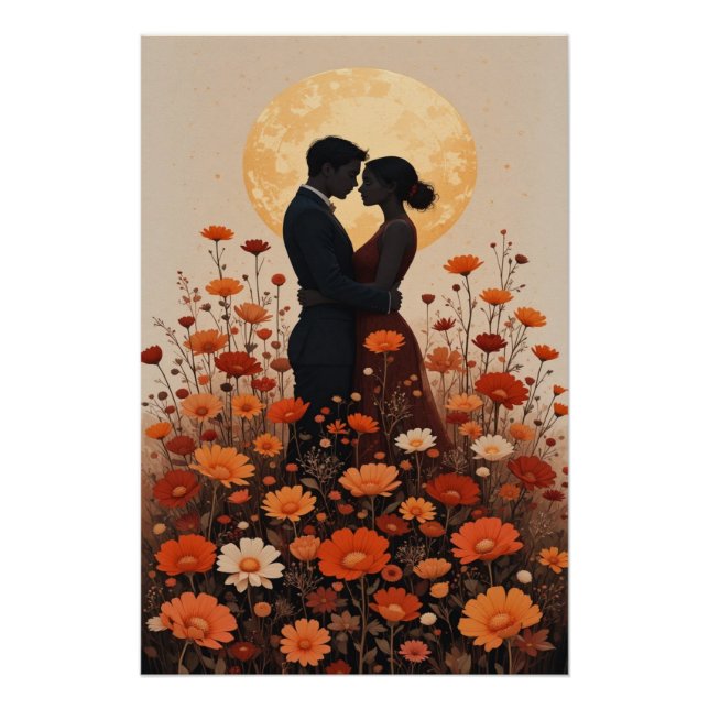 Póster Sunset Romance Painting - Floral Couple Wall Art (Frente)