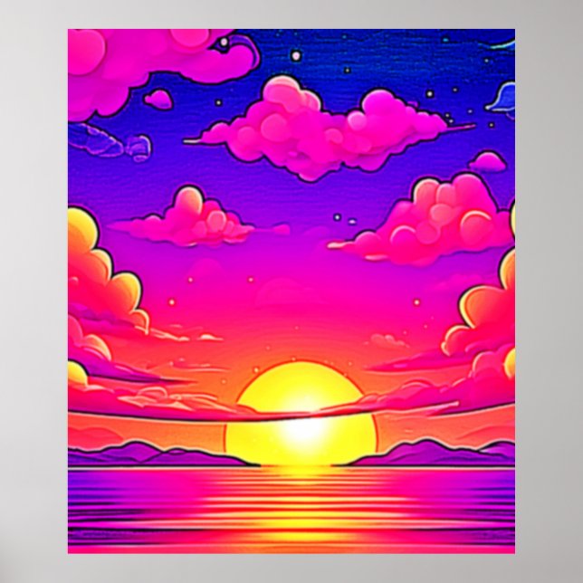 Poster Sunset Rosa e Roxo (Frente)