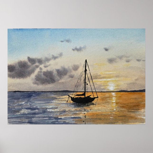 Poster Sunset Sky Watercolor Painting  (Frente)