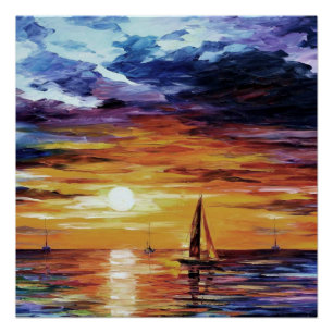 Póster Sunset Sobre Água - Efeito De Pintura
