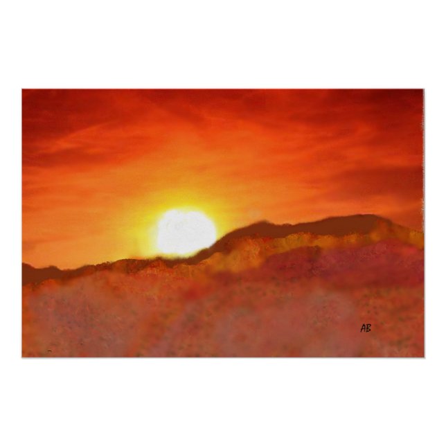 Póster Sunset Sobre As Montanhas, (Frente)