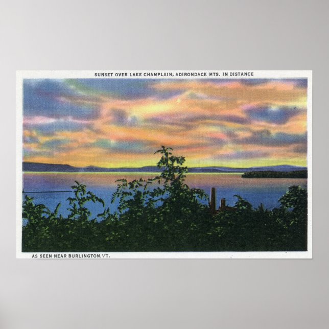 Poster Sunset sobre o lago, Adirondack Mts em (Frente)