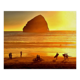 Póster Sunset Surfing and Biking Cape Kiwanda Oregon