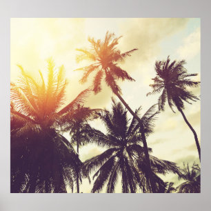 Poster Sunset tropical: Palm Silhouette Vintage