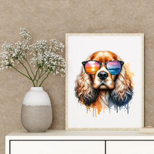 Poster Sunset Vibe Cocker Spaniel Watercolor Dog Wall Art