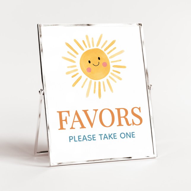 Poster Sunshine, aqui vem o Filho Chá de fraldas. (Here Comes the Son Cute Sun Baby Shower Favors Sign)