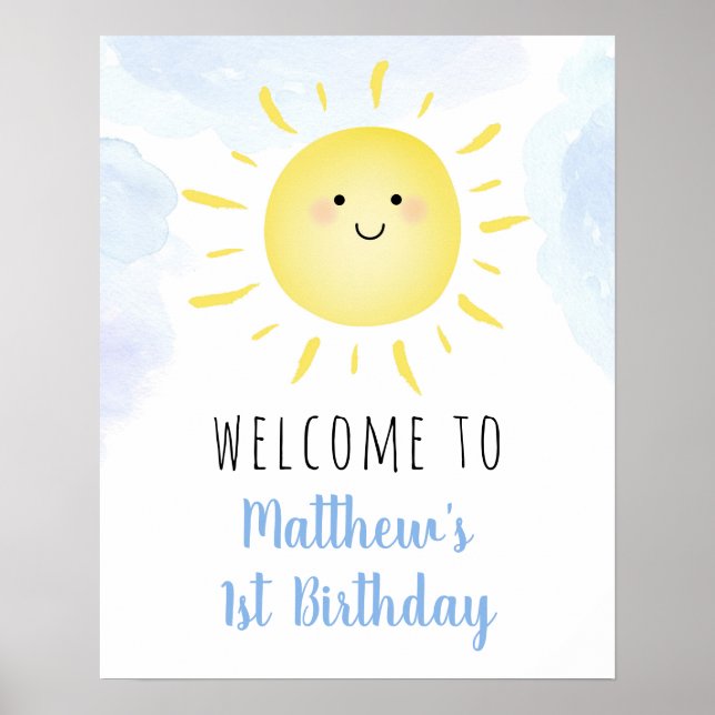 Poster Sunshine Clouds Blue Boy Birthday (Frente)