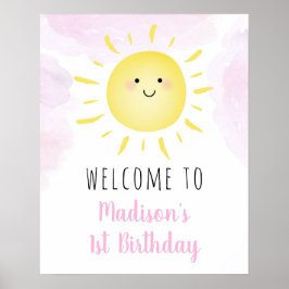 Poster Sunshine Clouds Pink Girl Aniversário Bem-vindo