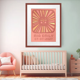 Poster Sunshine Cute Sun CUSTOM NOME DE BEBÊ NASCIDO