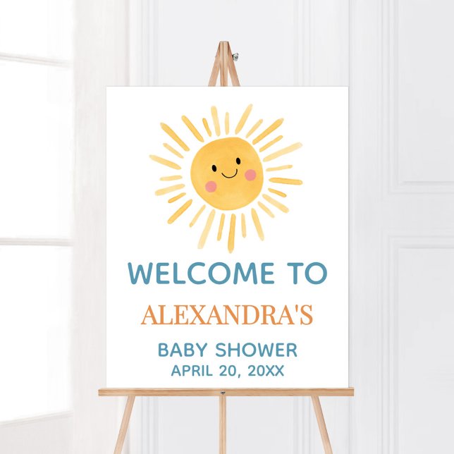 Poster Sunshine Eis o Sinal de Boas-vindas do Filho (Here Comes the Son Cute Sun Baby Shower Welcome Sign)