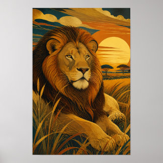 Poster Sunward IV — Leão ao Pôr do Sol