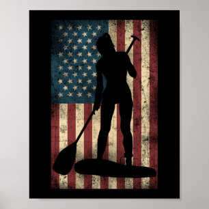 Poster SUP Paddleboard Girl American Flag Usa Patriótico