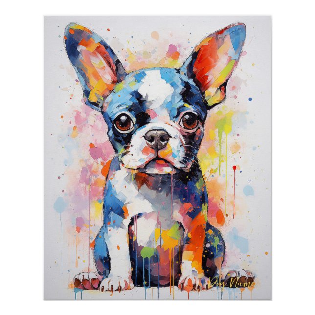 Póster Super Cute Boston Terrier Dog Puppy 001 - Xeno Luc (Frente)