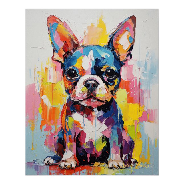 Póster Super Cute Boston Terrier Dog Puppy 004 - Xeno Luc (Frente)