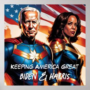 Poster Super-herói Biden e Harris Mantendo o Excelente da