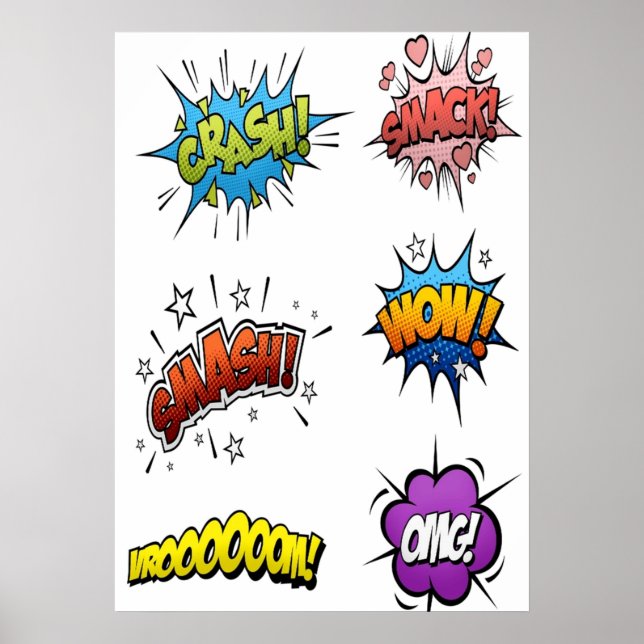 Poster Super-herói e super-vilã onomatopeia (Frente)