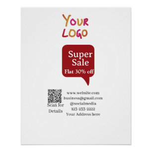 Póster super promoção de negócios desconto ler código QR 