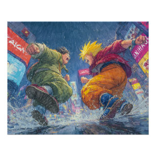 Póster Super Saiyan Goku Luta Épica na Chuva