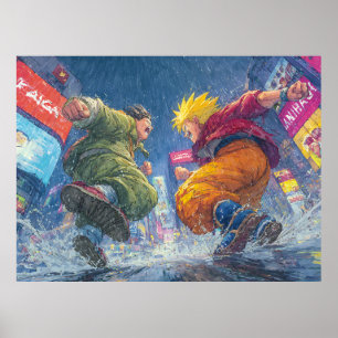 Poster Super Saiyan Goku Luta Épica na Chuva