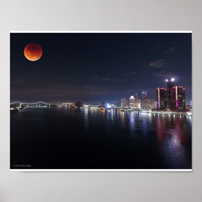 Poster Super Sangue Wolf Moon sobre foto de um drone de D (Frente)
