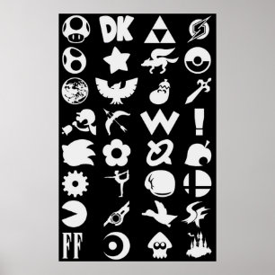 Poster Super Smash Bros Série Ultimate Logotipos White Ic