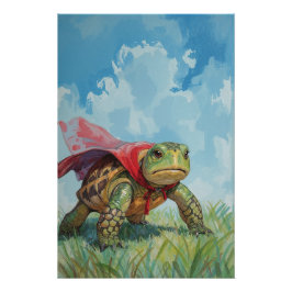 Póster Super Turtle Poster | Funny Cartoon Wall Art