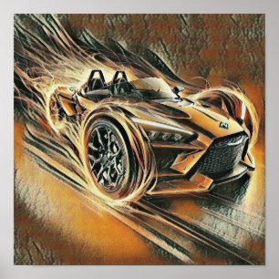 Poster supercarro laranja de alta velocidade em corrida