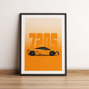 Poster Supercarro laranja dos anos 720