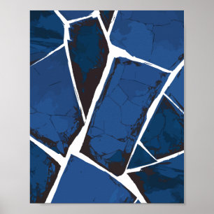 Poster Superfície Azul Rachada com Linhas Brancas