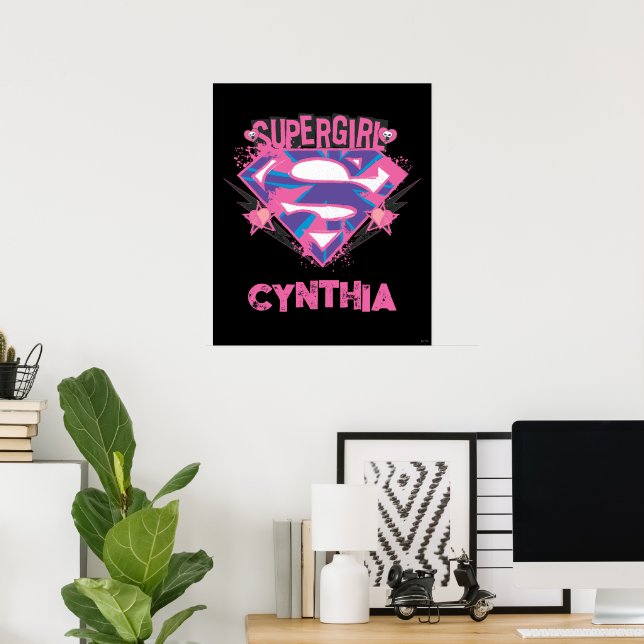 Poster Supergirl Pink and Purple Grunge Logo (Escritório em casa)