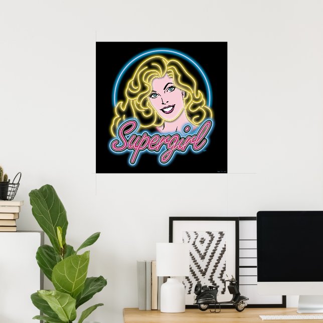 Poster Supergirl Retro Neon Lights Graphic (Escritório em casa)