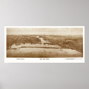 Póster Superior, WI - Duluth, mapa panorâmico do mangan