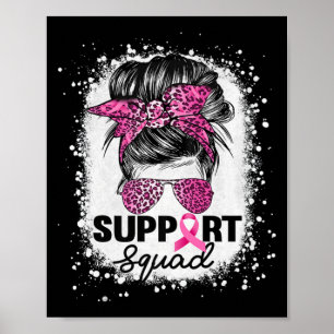 Poster Suportar Cancer de Mama Cor-de-Rosa com Pedra Quad