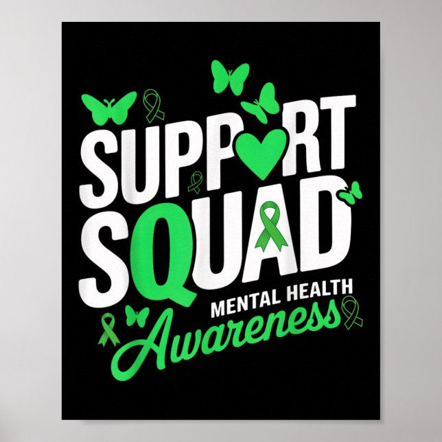 Poster Suportar Saúde Mental da Faixa Verde da Borboleta (Frente)