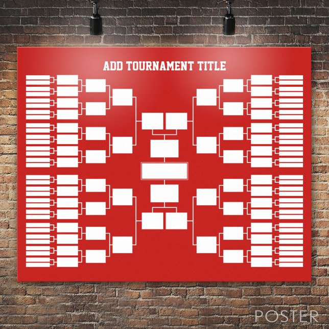 Poster Suporte de torneio desportivo para 64 equipes verm (Custom Tournament Bracket)