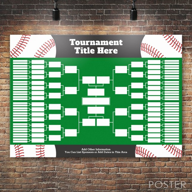 Poster Suporte para Torneio de Baseball - 64 Equipes (Custom Tournament Bracket)