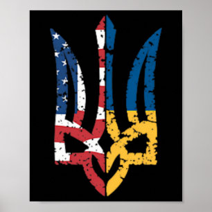 Poster Suporte Vintage Ucrânia Bandeira Americana Trident