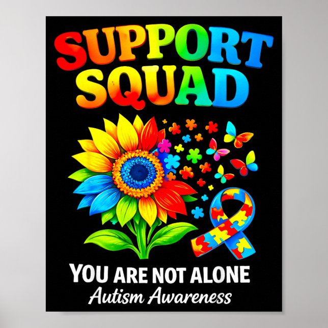 Poster Support squad autism awareness ribbon sunflower (Frente)