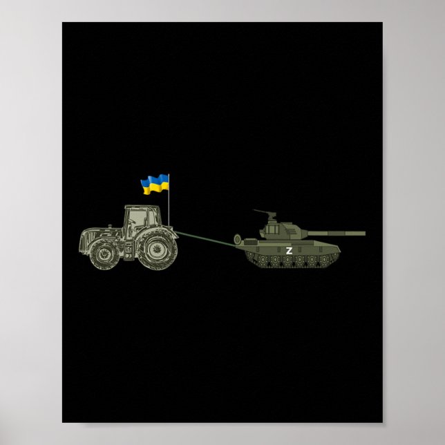 Poster Support Ukraine Tractor Pulling A Russian  (Frente)