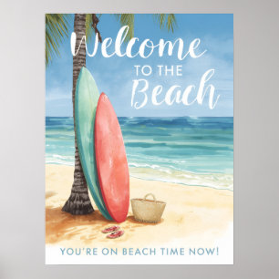 Poster Surf Bem-vindo à Praia Prancha de Surf Costeira