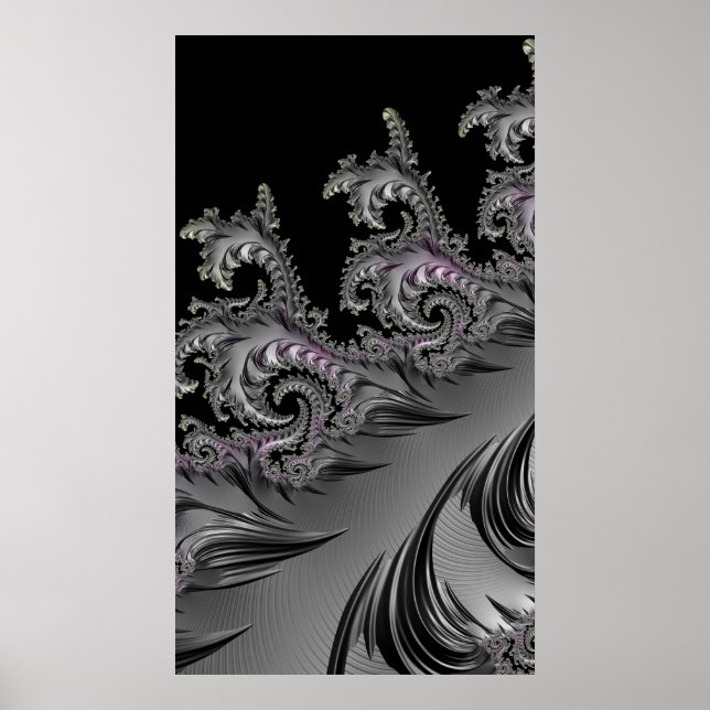 Poster Surf! Cinza Gunmetal Fractal Abstenção Art (Frente)
