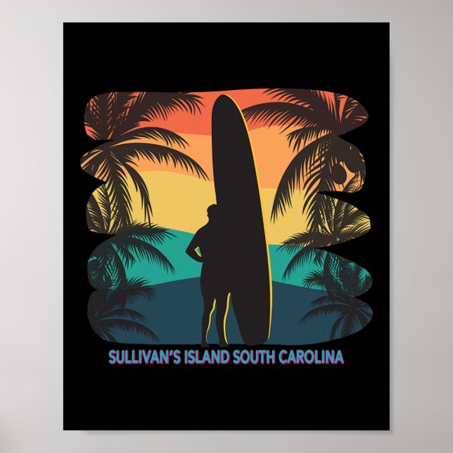 Poster Surf de Árvore Sc Palm da Ilha de Sullivan (Frente)