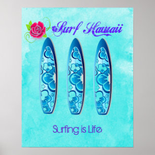 Póster Surf do Havaí - Surfe é vida