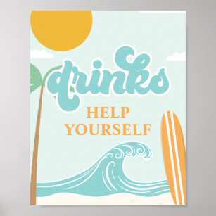 Poster Surf DRINK Sinal de Comida de Aniversário de Praia
